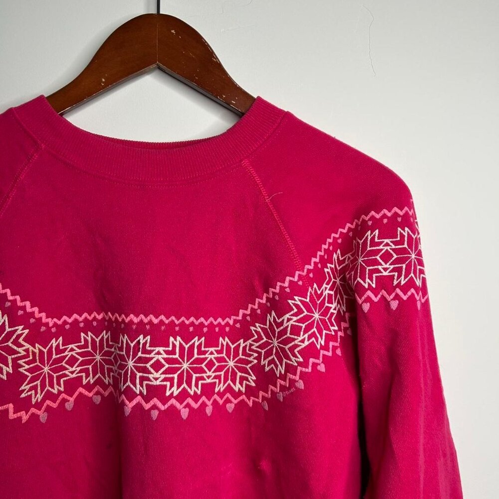 80’s vintage Retro pink crewneck sweater with snowflakes size medium